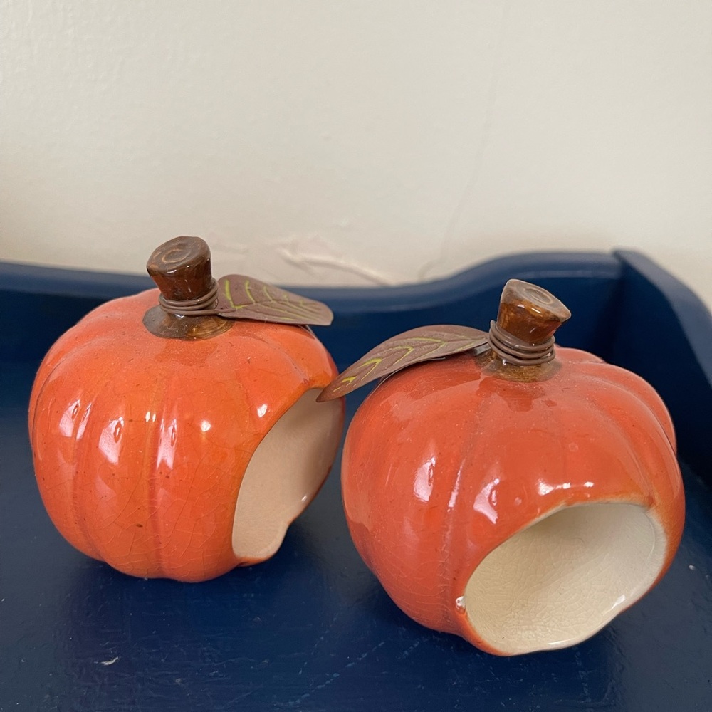 Russ Pear and Pumpkin Napkin Rings - Green, Orange, Yellow - Picture 4 of 6